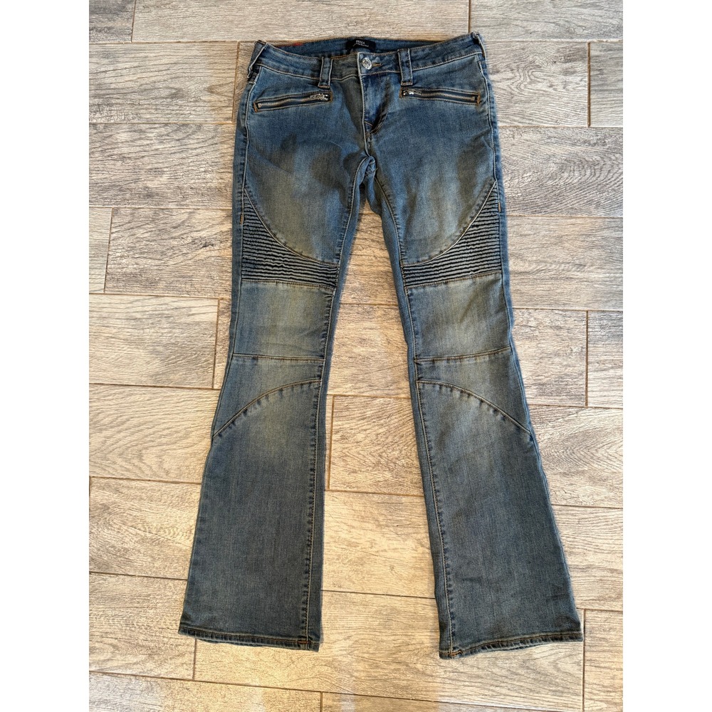 True Religion Becca Low Rise‎ Bootcut Jeans 28 Boot Zippers Moto Ribbed Denim
